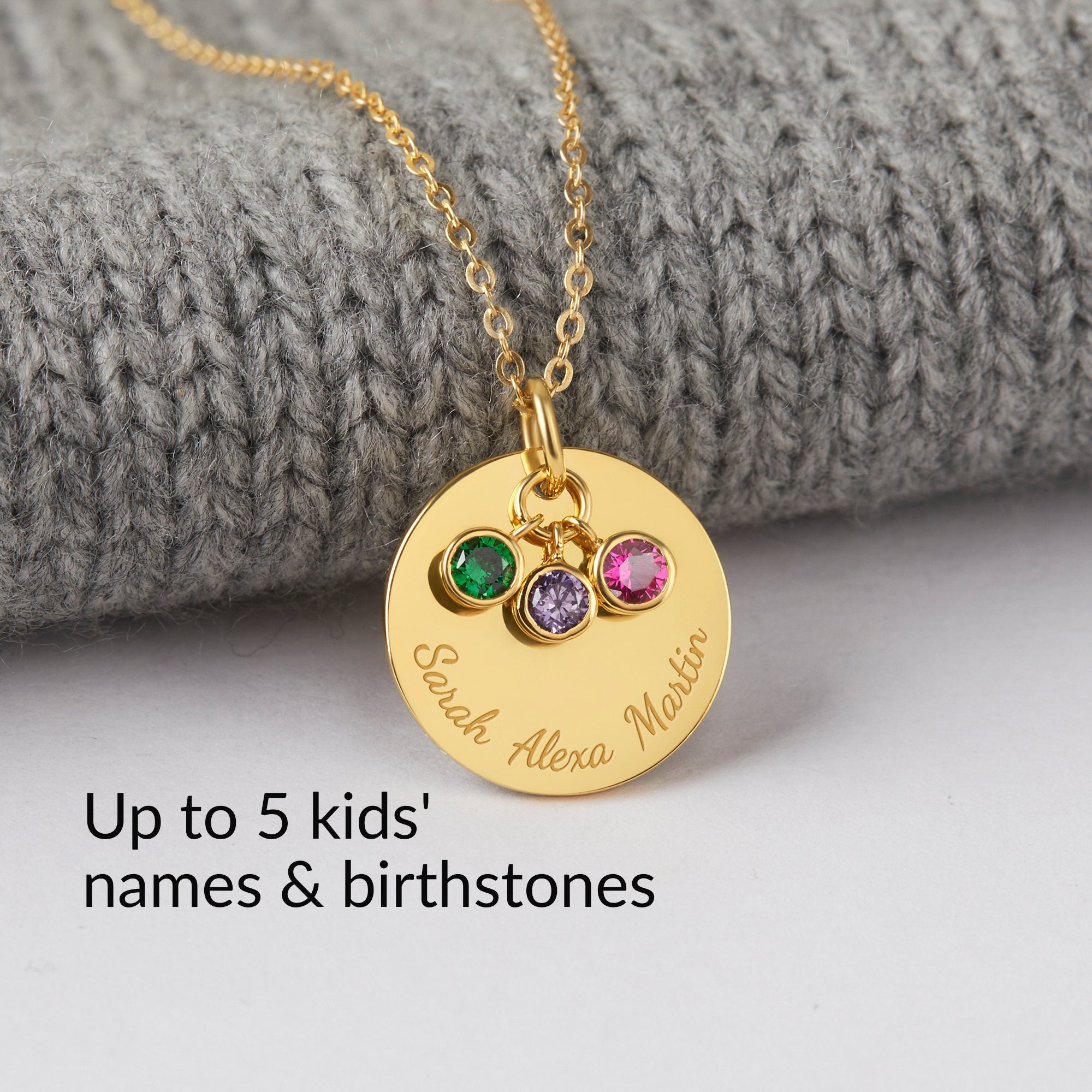 CIRCLE OF LOVE custom mother's family birthstone necklace (5 stones) -  Mu-Yin Jewelry