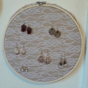 Wall Burlap Earring Holder & Organizer --hanging hardware included