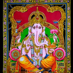 Hindu God Lord Ganesha Home Decor Small Poster Wall Hanging Religious God Tapestry Sequin Batik Ethnic Bohemian