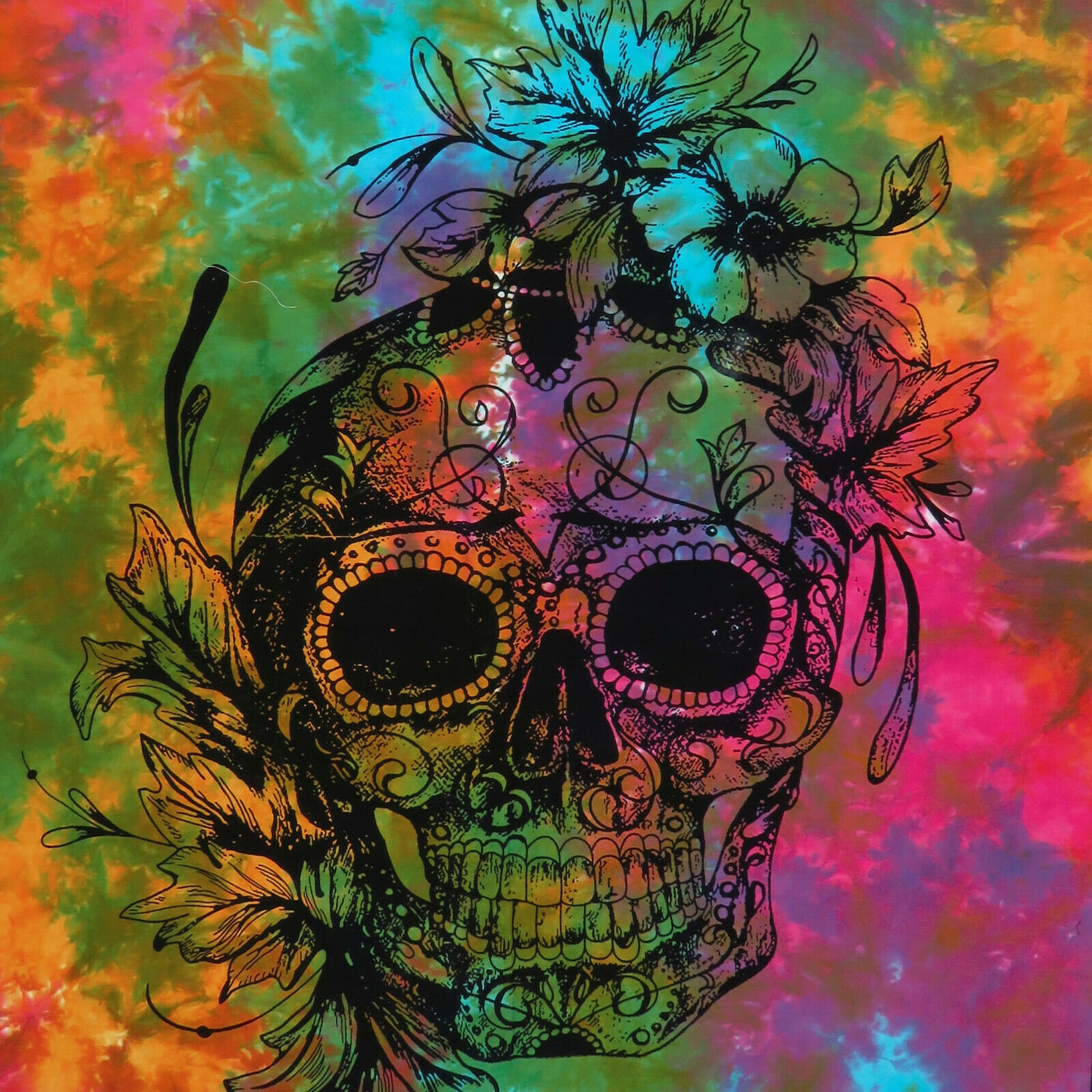 Tie Dye Flower Head Skull Home Decor Multi Color Indian Etsy