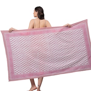 Pink Sarong Block Print Pareo Cotton Scarf Neck Head Wrap Beach Sarong Gift for her Mothers Day Valentine Birthday Summer Picnic Beach Dress