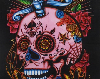 Halloween Skull Tapestry: Bohemian Floral Wall Hanging (40x30 Inches)