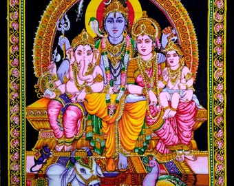 Lord Shiva Sequin Poster Home Decorative Religious Tapestry Shiva Family Wall Hanging Bohemian