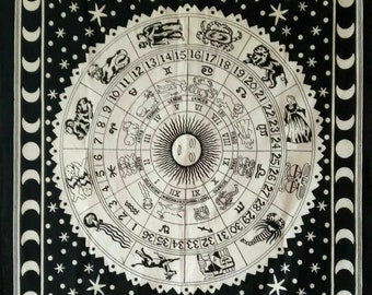 Black & White Wall Hanging Small Cotton Fabric Poster Tapestry Geometric Astrology Zodiac Home Decor Bohemian