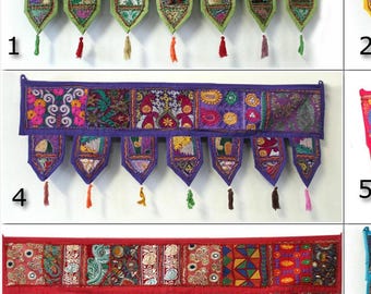 Tapiz Toran vintage indio bordado hecho a mano para puerta o ventana.