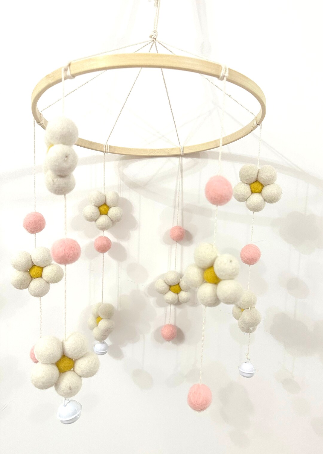 Daisy Flowers Felt Balls Cot Mobile Nursery Crib Baby Etsy