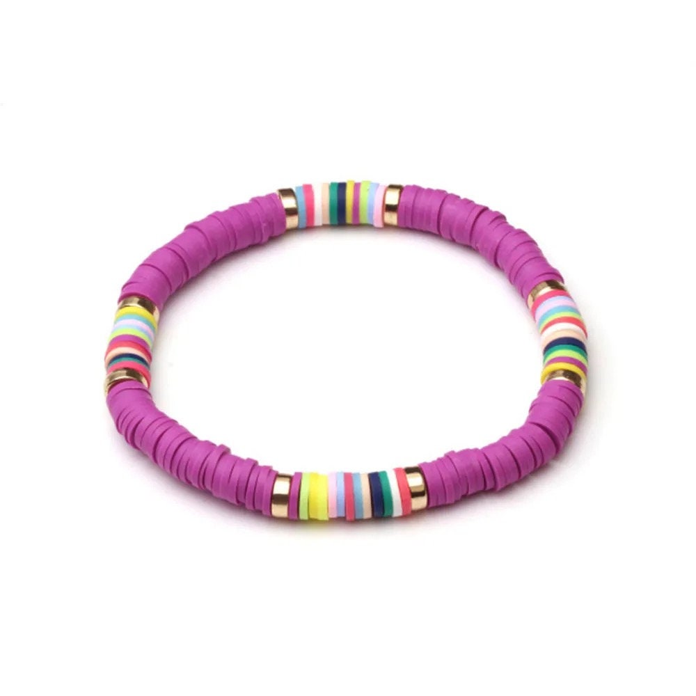 Femme Bracelet Perles Heishi De Surfeur Bracelet Extensible Arc-En-Ciel  Bracelet En Corde Élastique[u6278]