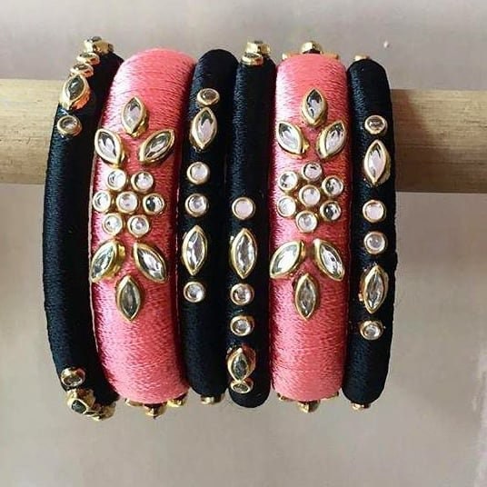 Silk thread kundan bangles deals design