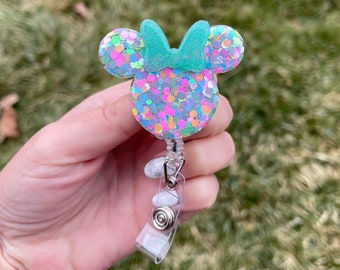 Pastel Confetti Minnie Badge Reel | Disney badge holder | badge clip | Disney world | Disneyland | nurse | teacher