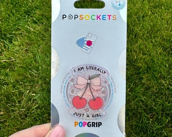 Just a Girl Cherry Glitter Pop socket | kindle pop socket | cute pop socket | phone stand | booktok