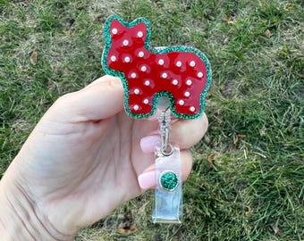 Frosted Animal Cracker Christmas Edition Badge Reel | Cute ID Holder | Retractable Badge Reel | cute nurse badge | sprinkle badge reel |