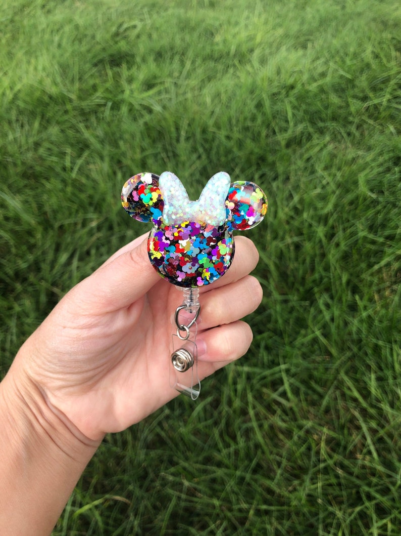 Disney badge Nurse Minnie Badge Reel Mickey Confetti Badge Reel Teacher Badge clip Disney World Disneyland Badge Holder