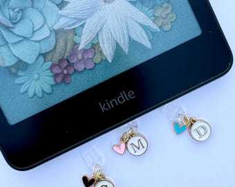 kindle heart and initial charm | dust plug | usb-c dust cover charm | phone charm | kindle accessories | personalalized