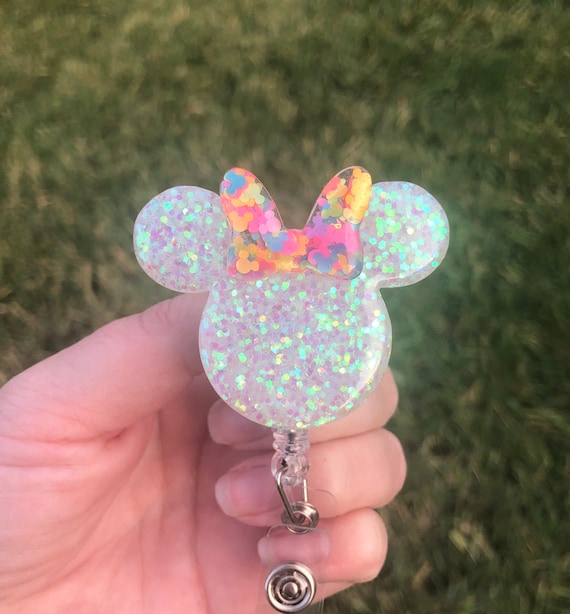 Neon Mickey Confetti Minnie Badge Reel Disney Badge Reel Mickey