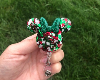 Christmas Mickey Confetti Minnie Inspired Badge Reel Disney Badge Reel  Minnie Badge Holder Badge Clip Nurse Teacher 