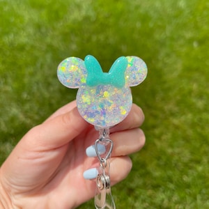 White and mint Minnie Inspired Badge Reel | Disney inspired badge holder | nurse badge | teacher badge | badge clip | retractable badge reel