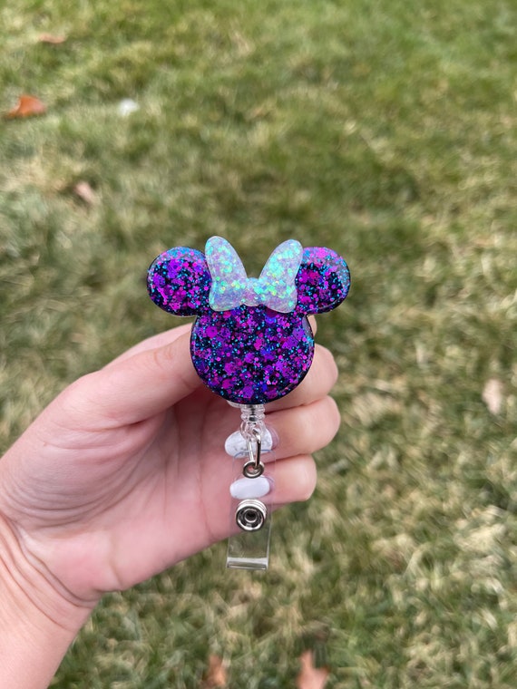 Minnie Inspired Badge Reel | Galaxy confetti | Disney badge holder | badge  clip | nurse | teacher | Disney world | Disneyland
