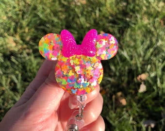 Neon Mickey Confetti Minnie Inspired Badge Reel | Disney Badge Reel | Badge Holder | Badge clip | nurse | teacher