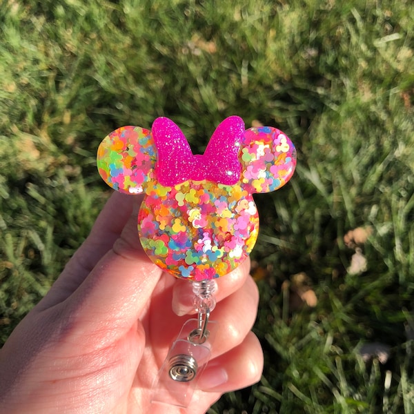 Neon Mickey Confetti Minnie Inspired Badge Reel | Disney Badge Reel | Badge Holder | Badge clip | nurse | teacher