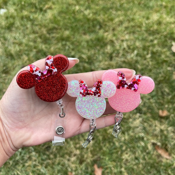 Valentines Minnie Badge Reel | Disney badge holder | retractable badge clip | Disney world | Disneyland | nurse | teacher