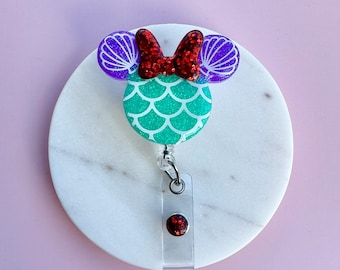 Mermaid Inspired Minnie Badge Reel | Disney inspired badge clip | badge holder | nurse | teacher | retractable badge reel