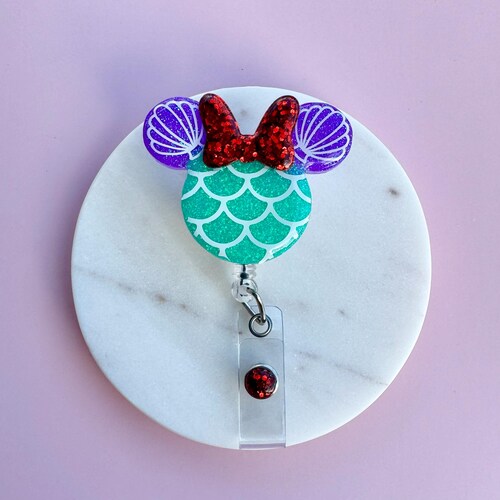 Mermaid Inspired Minnie Badge Reel | Disney inspired badge clip | badge holder | nurse | teacher | retractable badge reel