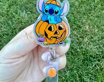 Blue Alien Pumpkin Inspired Badge Reel | Disney Inspired Badge Clip | Badge Holder | Halloween Badge  | nurse | teacher medical