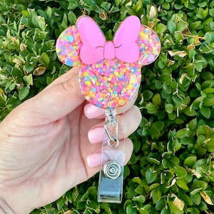 Neon Confetti Minnie Inspired badge reel | Disney inspired badge holder | badge clip | badge | retractable badge | nurse | teacher