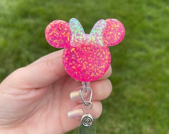 Hot Pink Glitter Minnie Inspired Badge Reel | Badge clip | Badge holder | nurse | teacher | dental hygienist