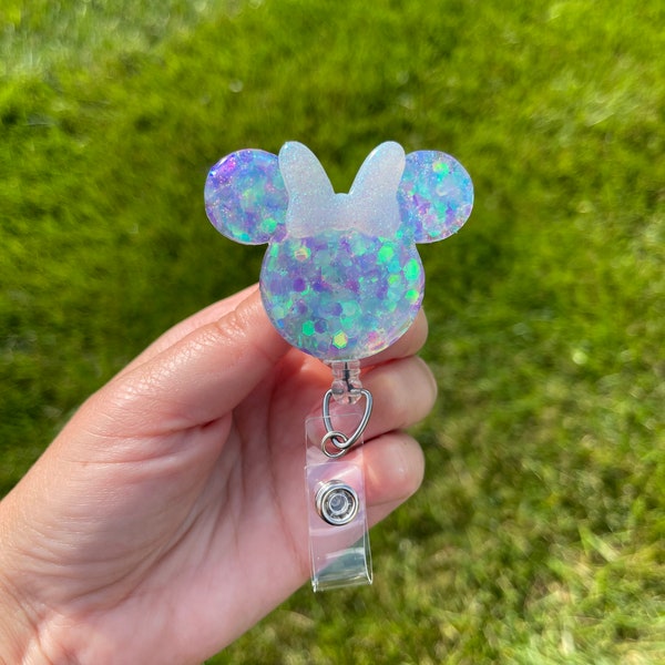 Iridescent Minnie inspired badge reel | Disney badge clip | badge holder | nurse | teacher | cna | Disney world | Disneyland