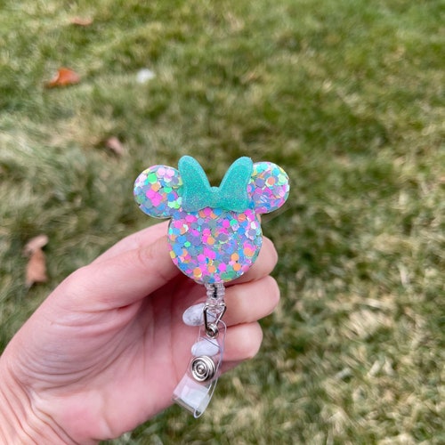 Pastel Confetti Minnie Badge Reel Disney Badge Holder Etsy