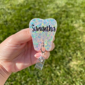 Personalized Glitter Tooth Badge Reel | tooth badge holder | dental hygienist | dentist | orthodontist