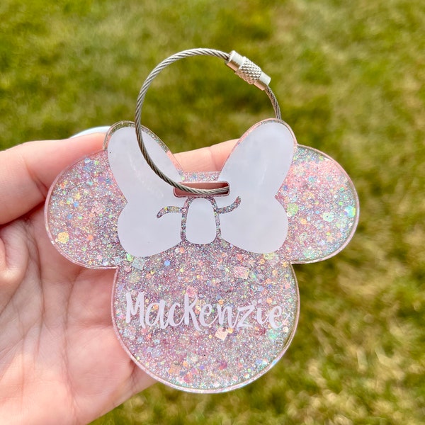 Minnie Inspired Luggage Tag | Disney Inspired Luggage Tag | Personalized Luggage | Glitter luggage tag | Disney trip