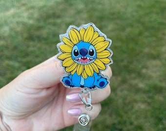 Blue Alien Sunflower Inspired Badge Reel | Disney Inspired Badge Clip | Badge Holder | Halloween Badge  | nurse | teacher medical