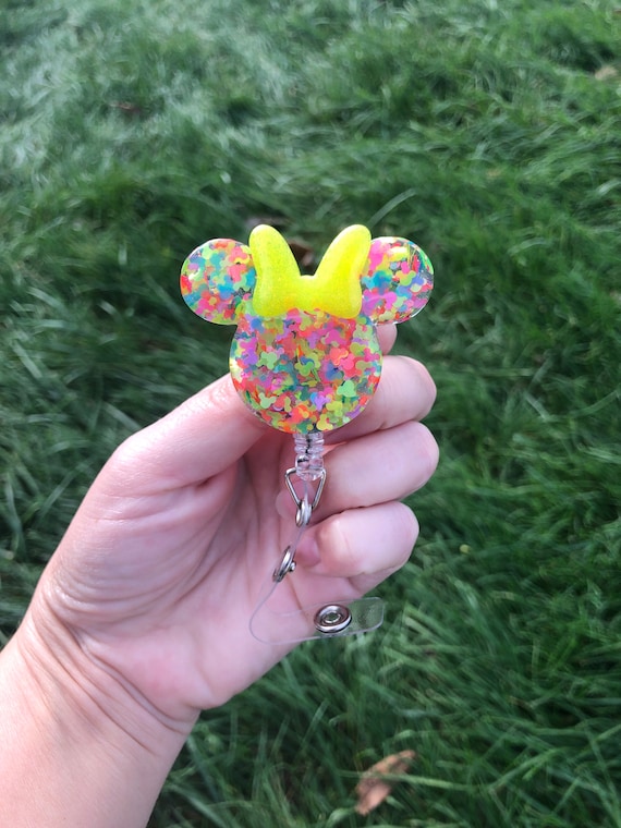 Neon Mickey Confetti Minnie Inspired Badge Reel Disney Badge Reel