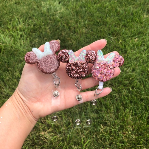 Rose Gold Minnie Badge Reel Disney Badge Holder Disney Etsy