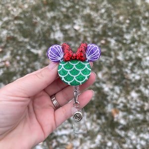 Mermaid Inspired Minnie Badge Reel | Disney inspired badge clip | badge holder | nurse | teacher | retractable badge reel