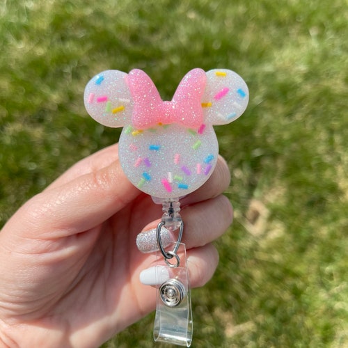 Pastel Confetti Minnie Badge Reel Disney Badge Holder Etsy