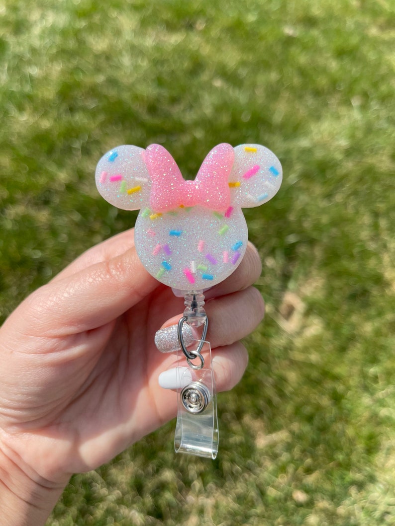 Sprinkle Minnie Inspired Badge Reel Disney Badge Holder Etsy