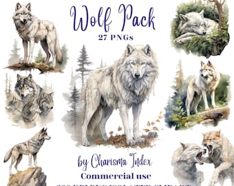 Watercolor Wolf Pack PNG, Wolf Clipart Bundle, wolf Sublimation Designs, wolves Pack Clipart Design Digital Art, Book art, Wolves bundle