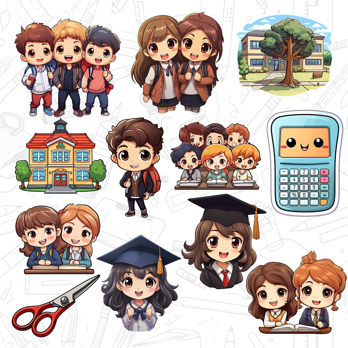 School Clipart PNG Bundle, Cute School Supplies Clipart Set, School ...