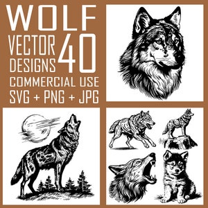 Wolf Rudel SVG Clipart Bundle, Wolf Set Vektor Clip Art, Vintage Wolf Vektor und Raster Dateien, Retro heulender Wolf, Wolf Welpe PNG, SVG