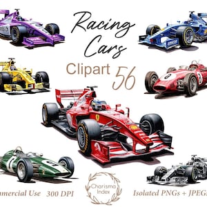 Aquarel racewagens 56 PNG, raceauto's clipartbundel, racewagen sublimatieontwerpen, Formule 1-auto digitale download, commercieel gebruik