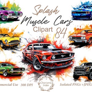 Splash Muscle Cars 84 PNG, Splash Vehicles Clipart Bundle, Hot rod Car Sublimation Designs, Vintage Car Digital Download, Commercial use