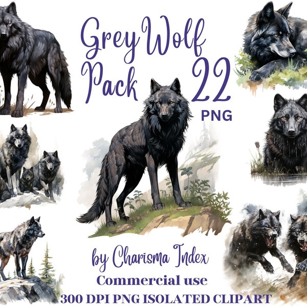 Watercolor Gray Wolf Pack PNG, Wolf Clipart Bundle, wolf Sublimation Designs, wolves Pack Clipart, DIGITAL DOWNLOAD, Gray Wolves png bundle