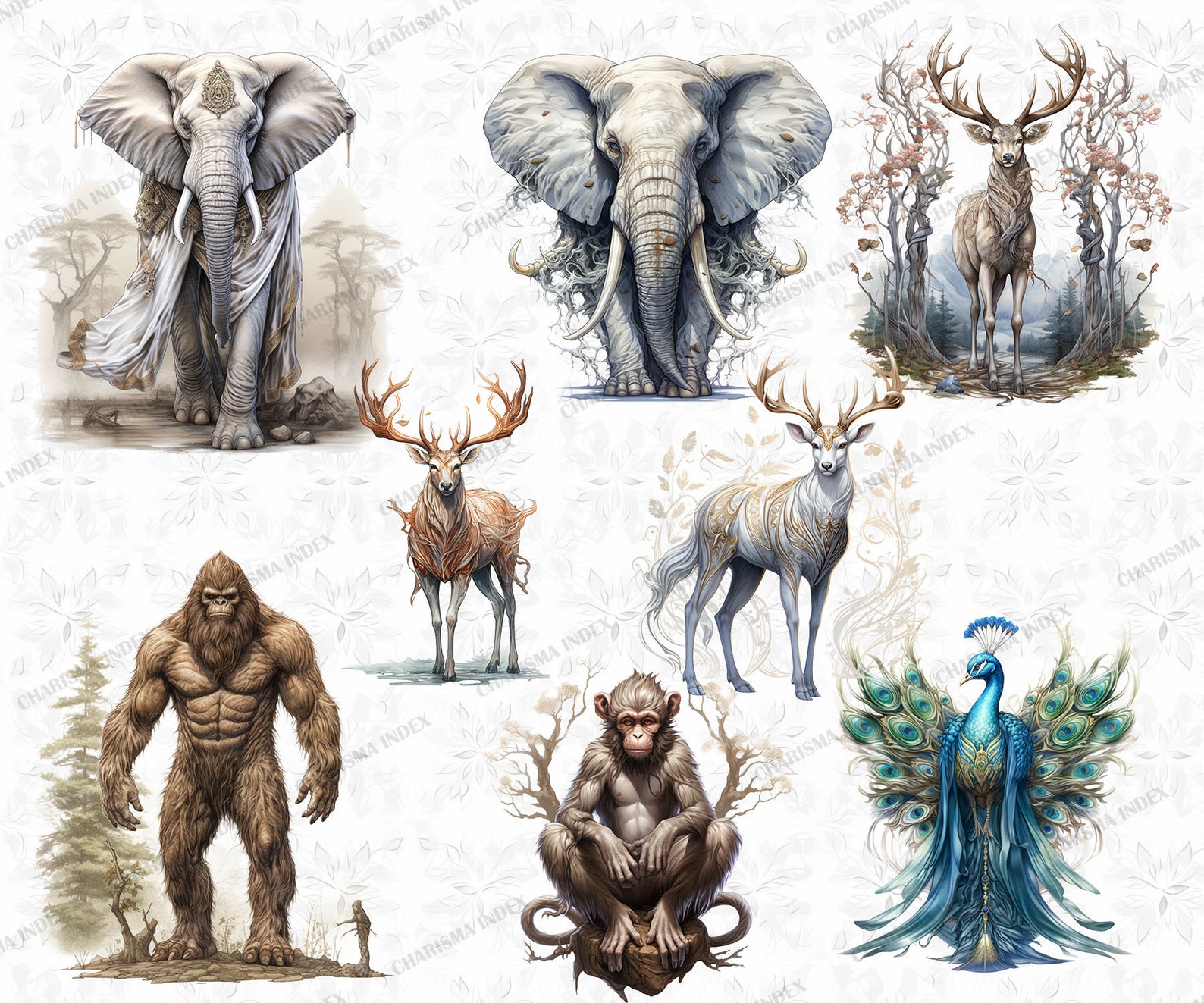 Mythical Creatures Design Watercolor Fantasy Animals PNG, Mythical Creatures Clipart Bundle ...