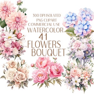 Flowers bouquet PNG set- Flowers Clipart Bundle for Wedding Designs, Wedding Clipart Crafts, Commercial Use - Instant Download