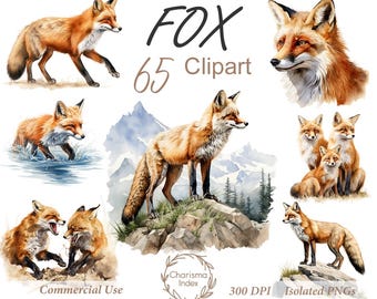 Watercolor Woodland Fox PNG, Fox Clipart Bundle, Autumn Fox Sublimation Designs, Woodland Fox Design Digital Download, Commercial use