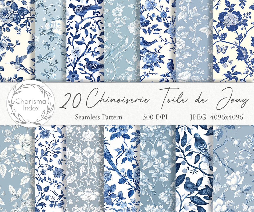 Chinoiserie Toile De Jouy Digital Papers, Vintage Floral Seamless ...