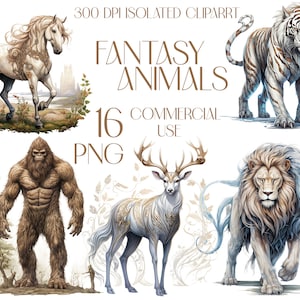 Watercolor Fantasy Animals PNG, Mythical Creatures Clipart Bundle, animals Sublimation Designs, Fantasy world Clipart Design, Commercial Use